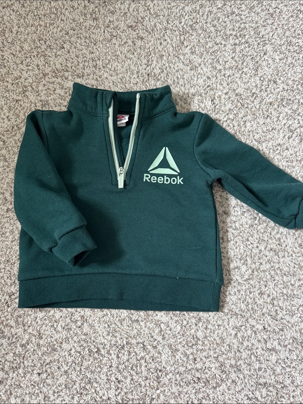 Reebok Dark Green Kids Quarter-Zip Sweatshirt with Mint Logo